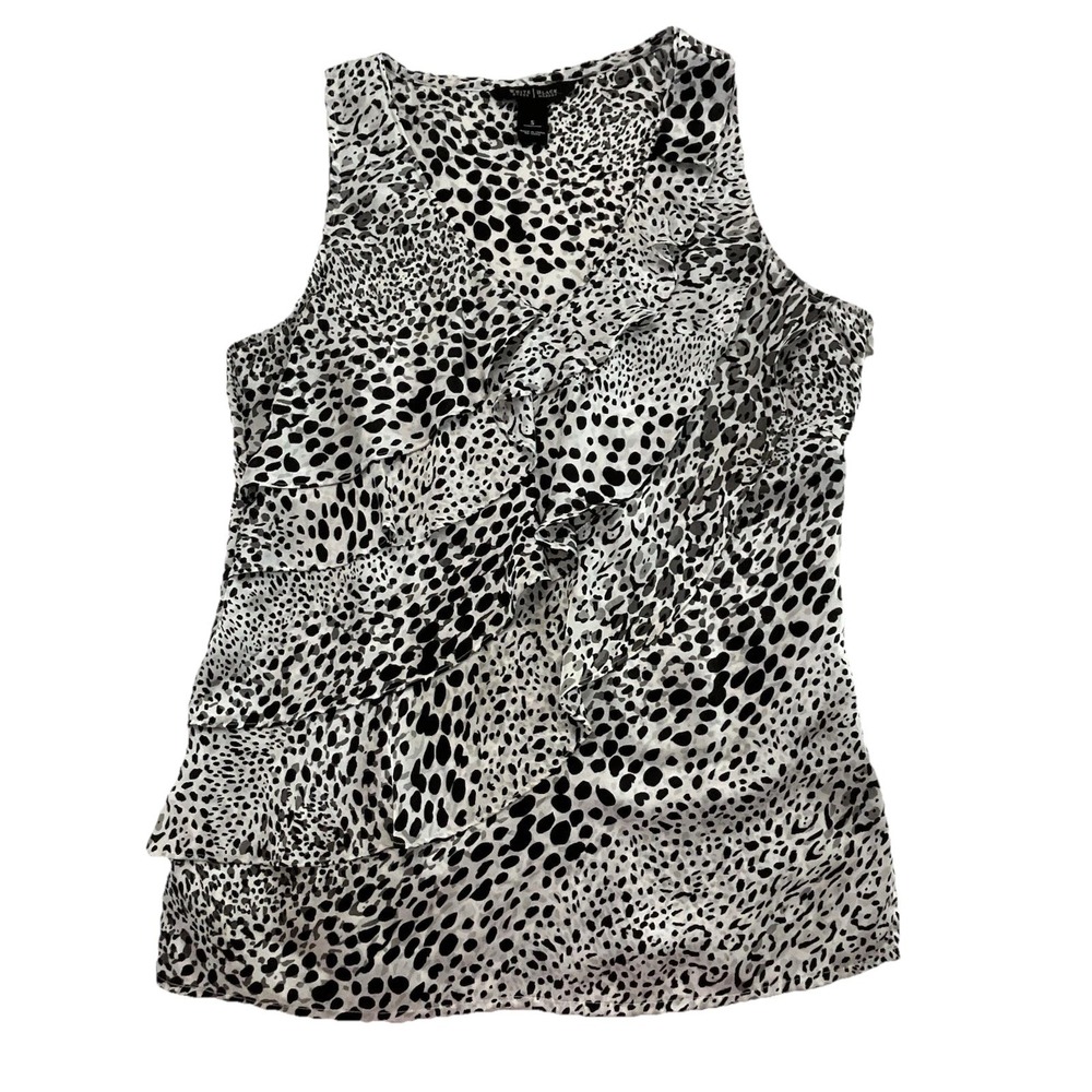White House Black Market Animal Print Ruffle Sleeveless Tank Top Size Small